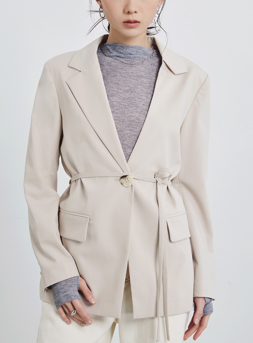 經典不對稱領綁帶西裝外套